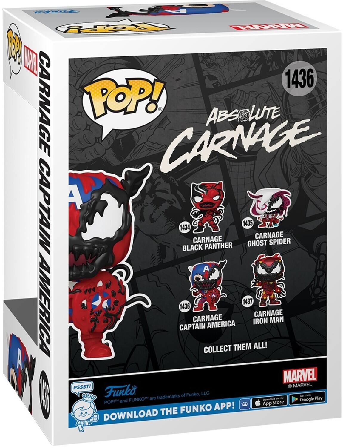 Her S Ropy WEE LAR 1436 CARNAGE POP! ABSOLUTE LUTE CARNAGE CAPTAIN A 1435 1434 CARNAGE CARNAGE GHOST SPIDER BLACK PANTHER A 1437 AMERICA CAPTAIN 1436 CARNAGE COLLECT THEM ALL! CARNAGE MAN MARVEL PSSST! MARVEL  I Funko trademarks of Funko, LLC GETITION FUNKO are Download - d Play POP and Google App Store FUNKO APP! DOWNLOAD THE