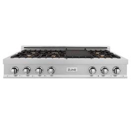 ZLINE - 48 in. Legacy Gas Rangetop with 6 Brass Burners and Porcelain Cooktop in Satin Stainless Steel (RTS-BR-48) - Satin Stainless Steel