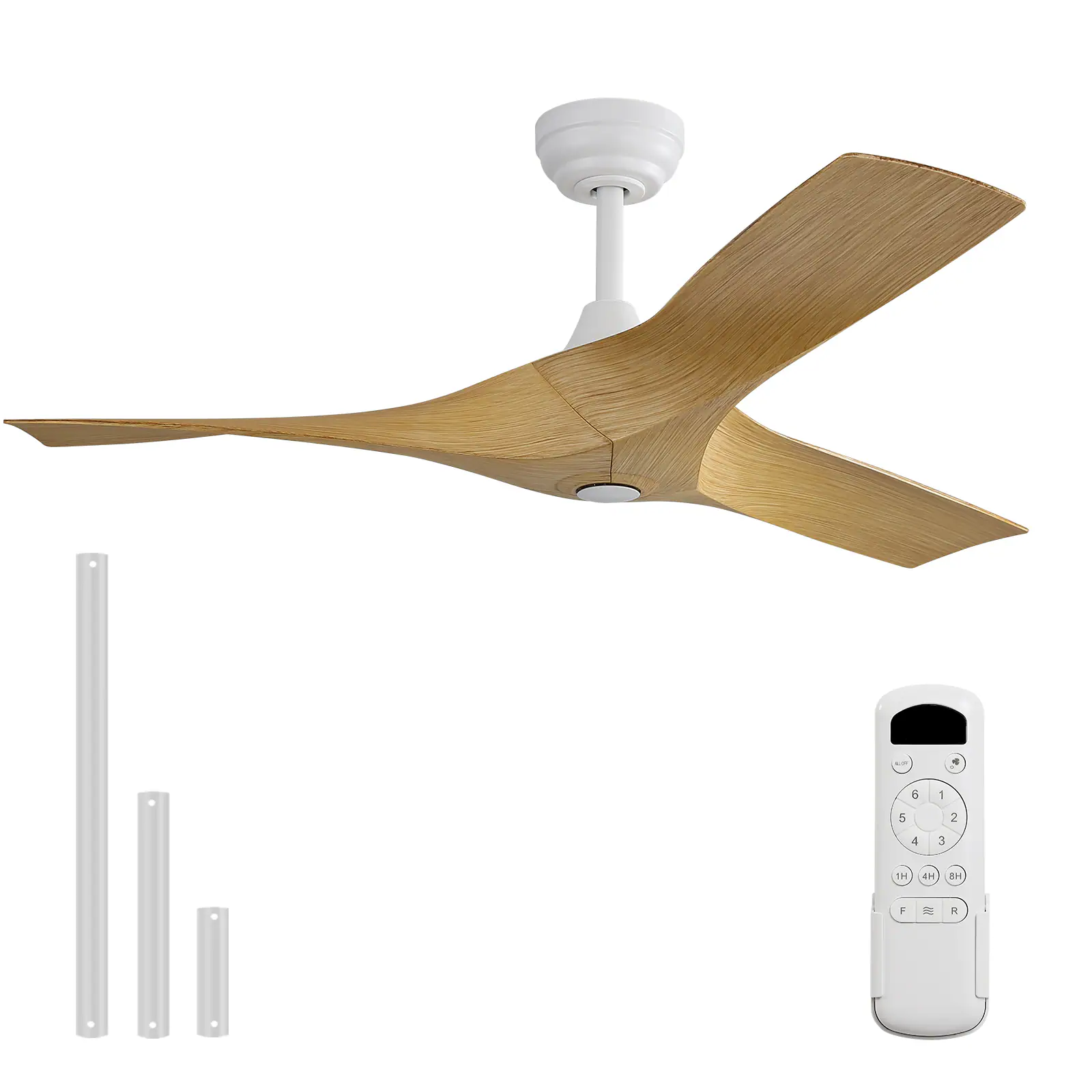 Sofucor - 52 Inch Propeller Ceiling Fan No Light Low Profile Ceiling Fans with Remote for Indoor/Outdoor Patio Living Room Bedroom - White - Light Wood Grain