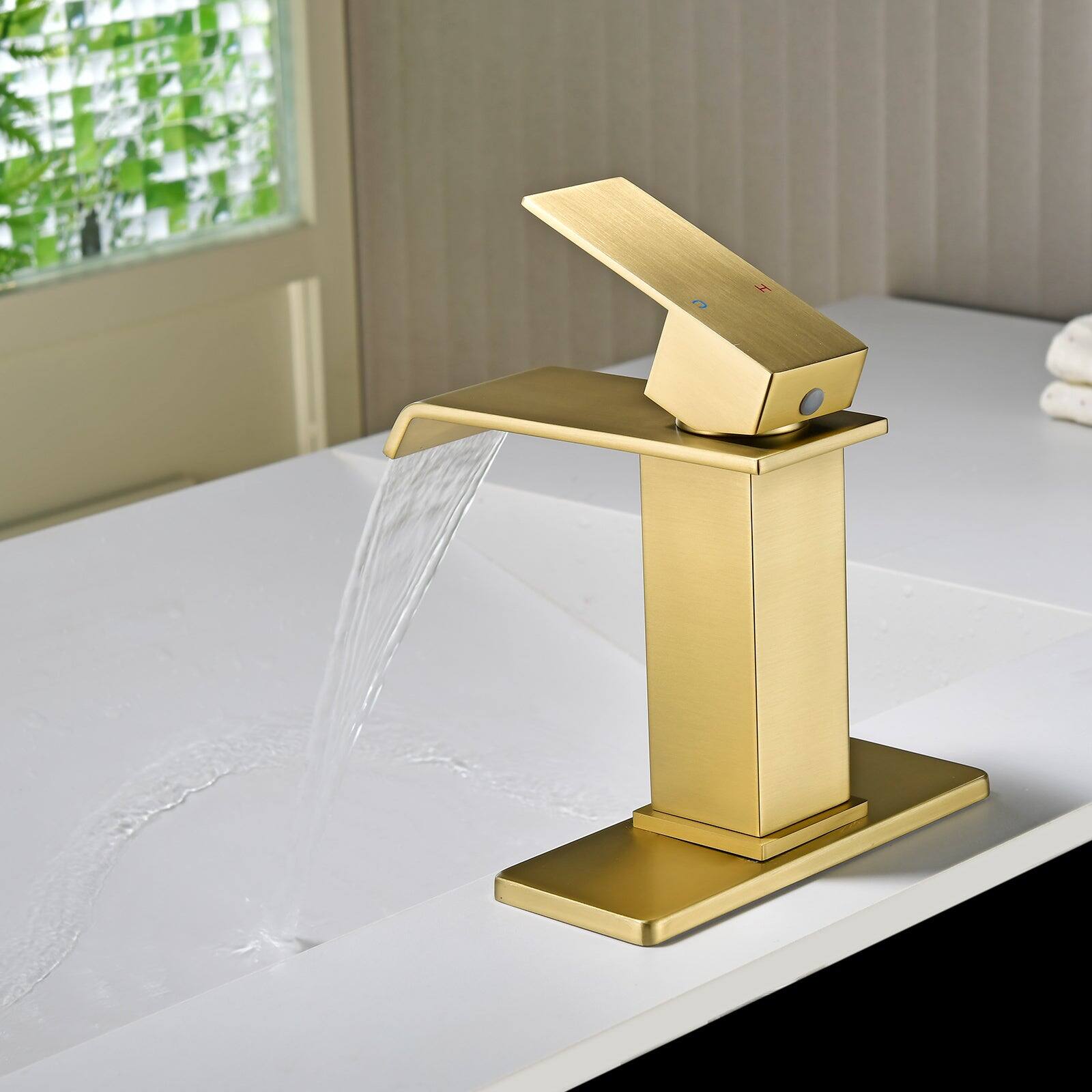 Alt View 5. Boyel Living - Brushed Gold Faucet SUS304 Waterfall Spout cUPC Cartridge 60cm Supply Line Pop Up Drain - Brushed Gold.