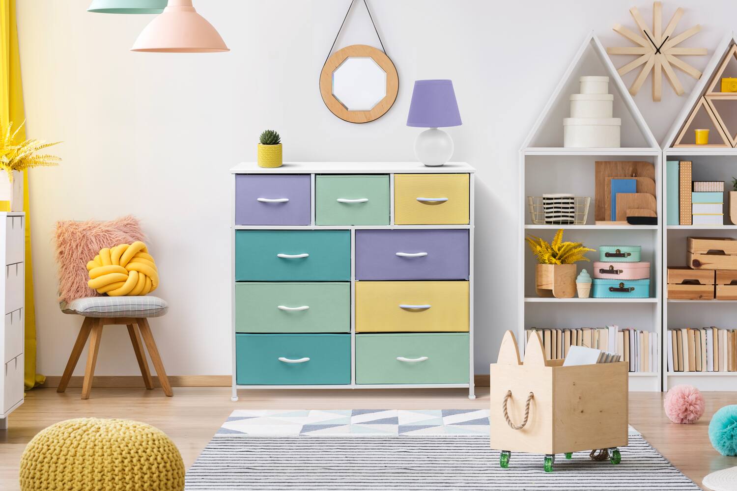 Alt View 1. Sorbus - Sorbus 9 Drawers Dresser - Furniture Storage for Bedroom, Closet, and More - Steel Frame, Wood Top, Fabric Bins - Pastel.