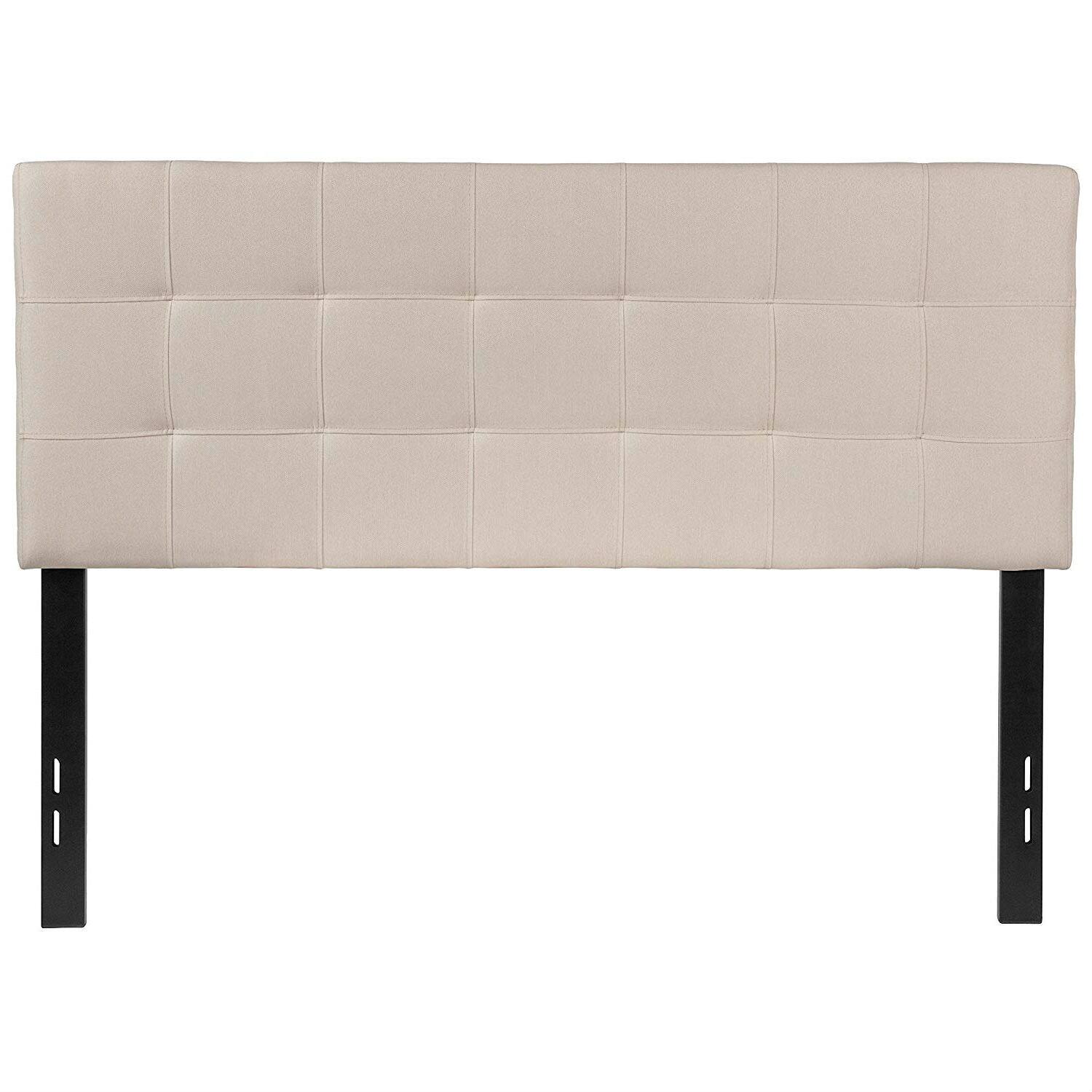 Angle. Hivvago - Full size Beige Taupe Fabric Box-Stitch Upholstered Headboard - Beige.