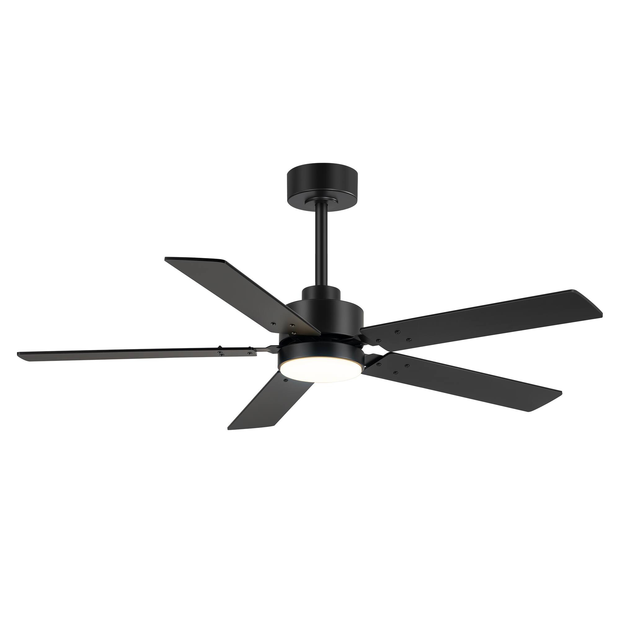 Angle. Breezary - 48-Inch Ceiling Fan with LED Light, Reversible 5 Plywood Blades, DC Motor 30W, Includes 5 & 10-Inch Downrods, Remote - Black(with light).