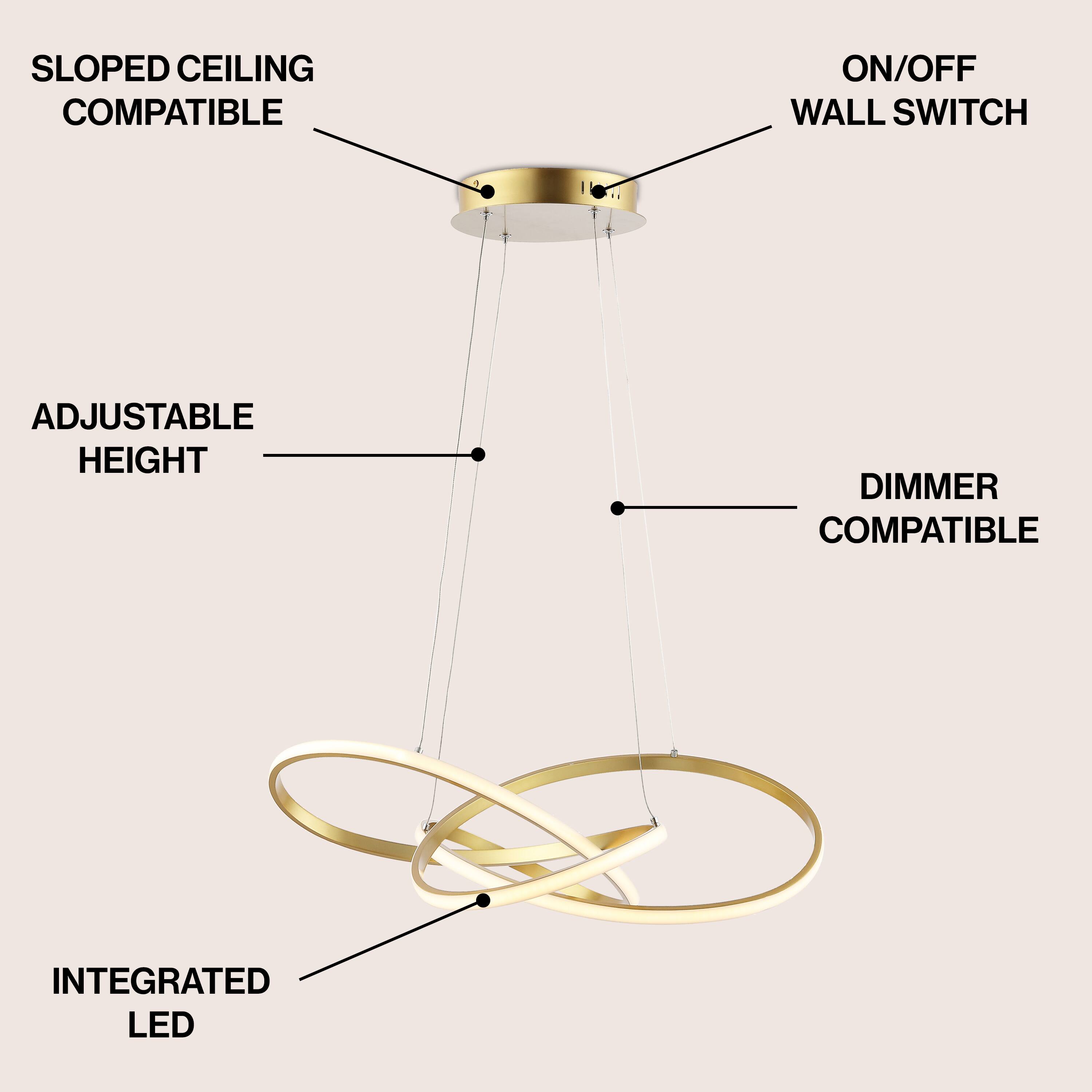 SLOPED CEILING COMPATIBLE  
ON/OFF WALL SWITCH  
ADJUSTABLE HEIGHT  
DIMMER COMPATIBLE  
INTEGRATED LED