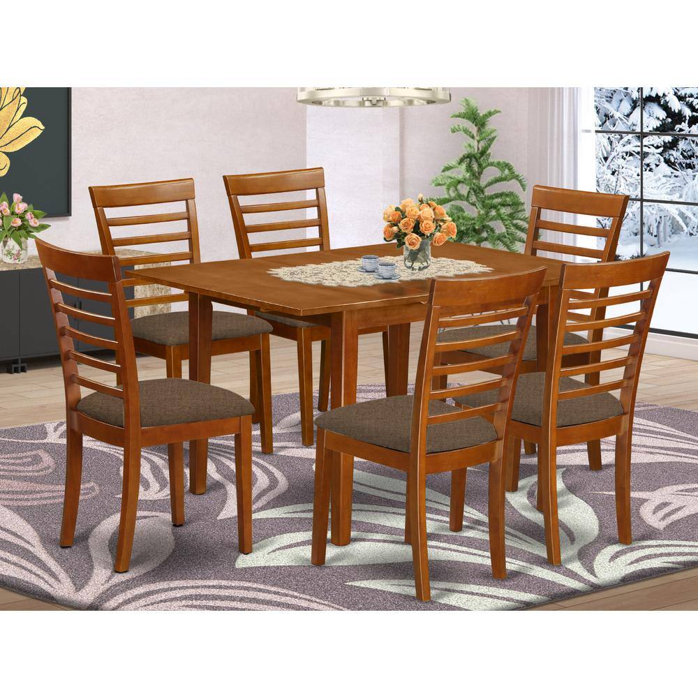 Back. East West Furniture - MILA7-SBR-C 7 Pc Kitchen nook Dining set-breakfast nook and 6 Dining Chairs in Brown - Saddle Brown.