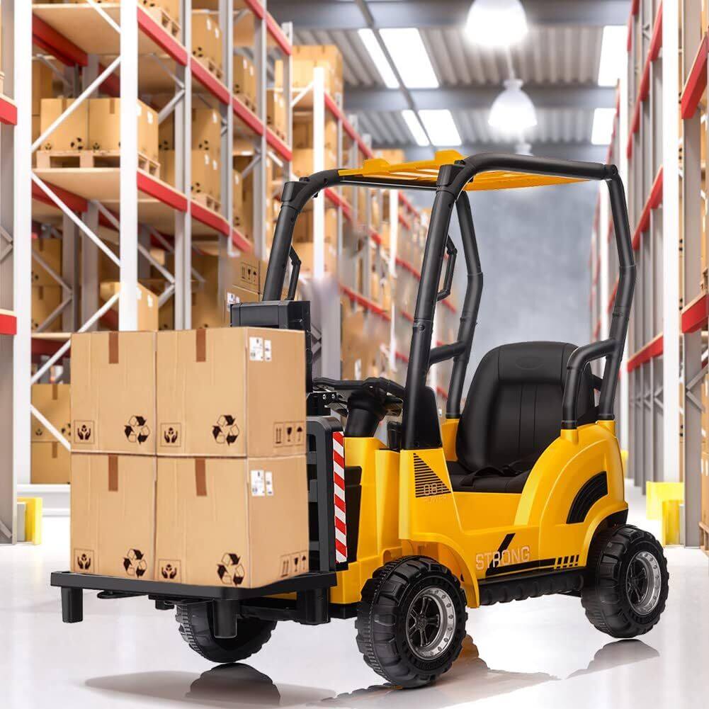 Alt View 2. GARVEE - Remote-Control 12V Forklift Ride-On Truck w/ Lifting Fork, Pallet & Play Tent - Electric Car for Toddlers & Kids - Yellow.