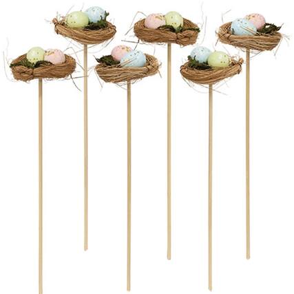 Front. BreeBe - 6/Set - Speckled Egg Duo in Nest Picks - 10"H - Multicolor.