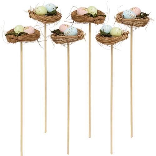 Front. BreeBe - 6/Set - Speckled Egg Duo in Nest Picks - 10"H - Multicolor.