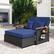 Alt View 3. Costway - Costway Patio Rattan Daybed Set with Cushioned Loveseat & Storage Ottoman for Porch - Navy + Black.