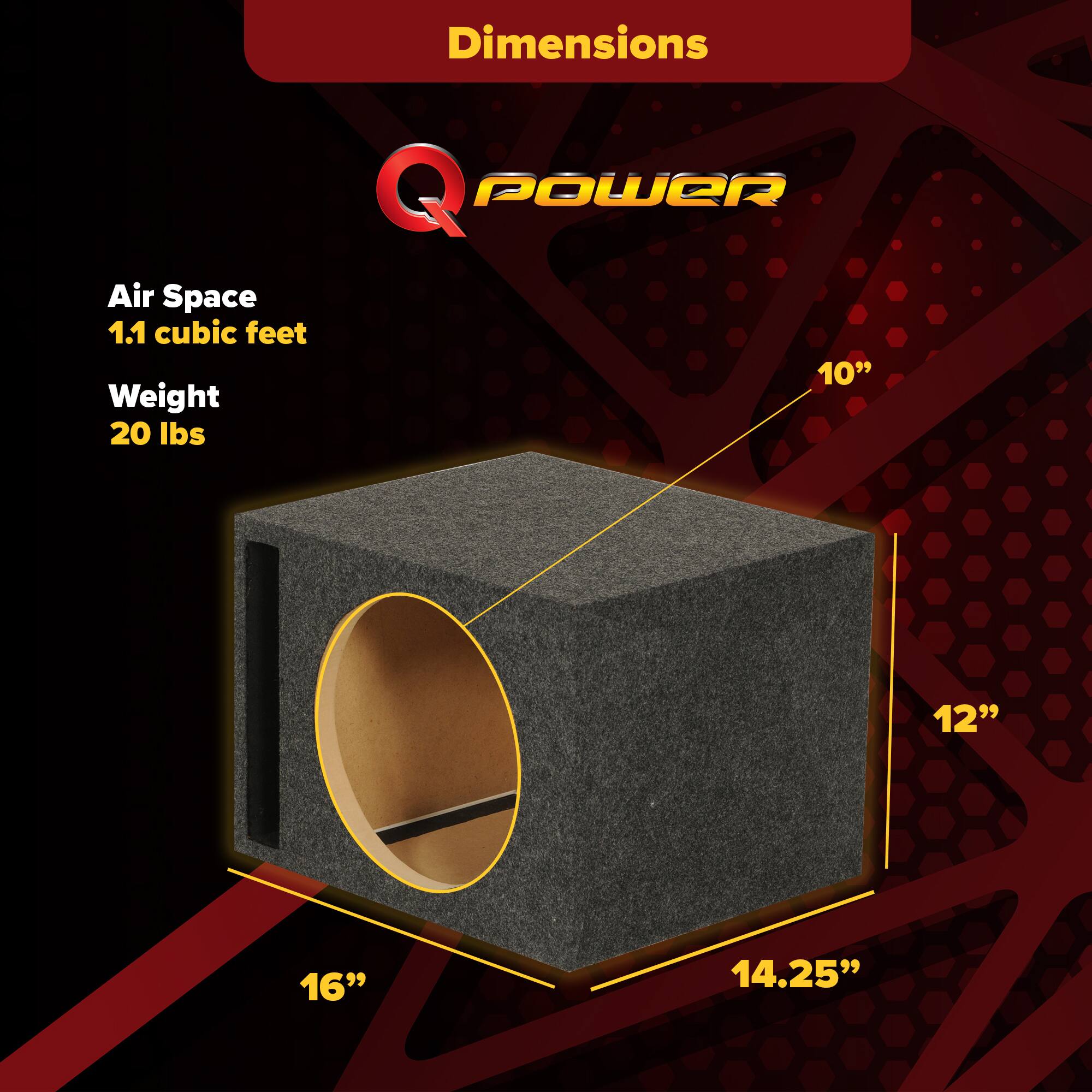 Dimensions  
Air Space: 1.1 cubic feet  
Weight: 20 lbs  

10"  
12"  
16"  
14.25"