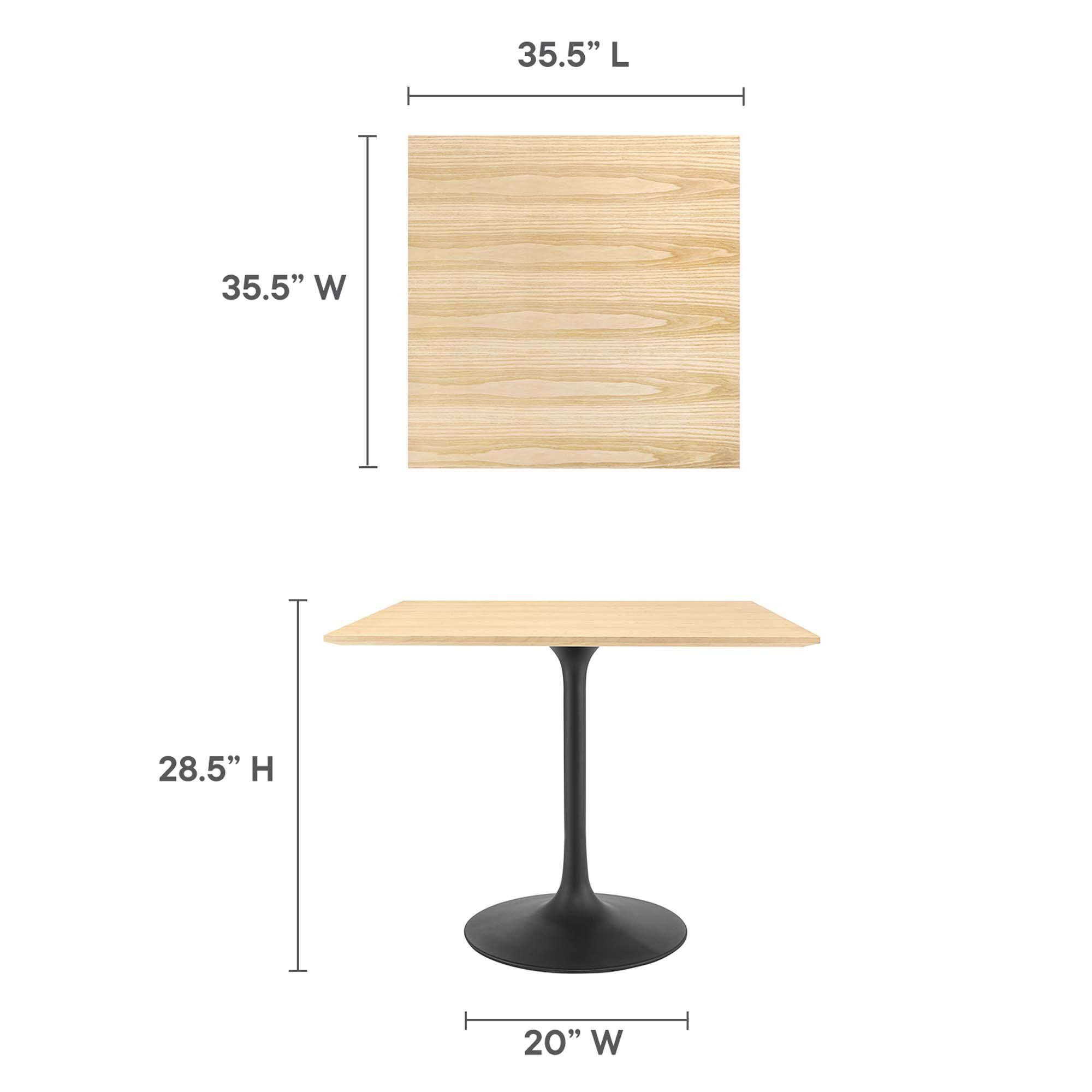 35.5" L x 35.5" W x 28.5" H  
20" W