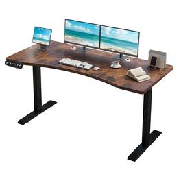 Anysun - 63" x 30" Dual Motor Curve Standing Desk - Height Adjustable Sit-Stand Computer Desk with Splice Board - Brown