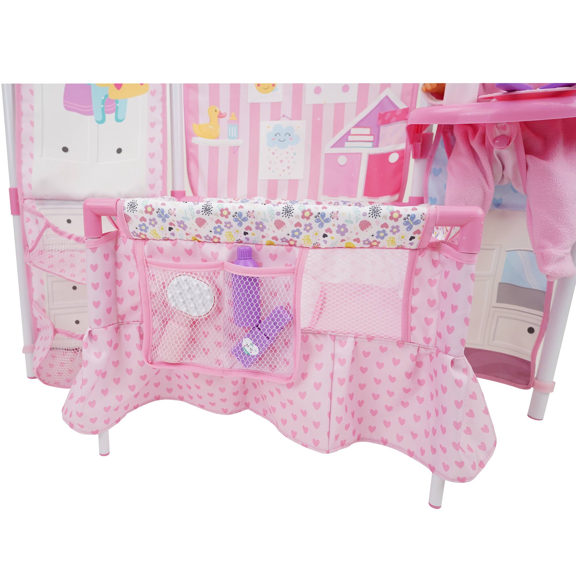Alt View 2. 509 Crew - 509 Crew - Doll Furniture Set W/ 14" Baby Doll, Built in Highchair & Play Yard, Accessories.