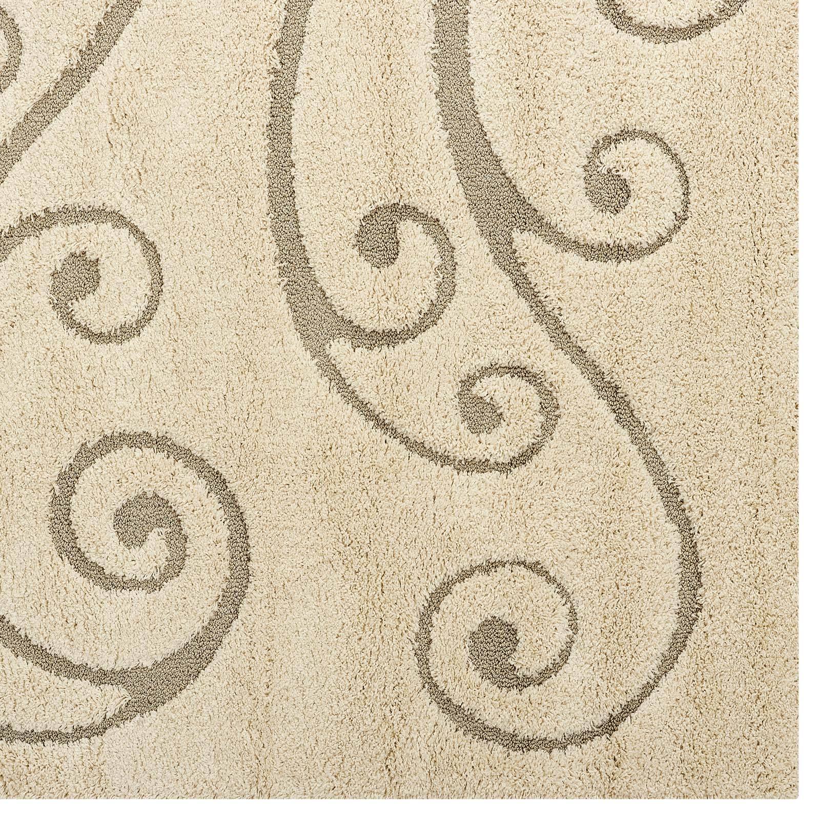 Alt View 1. Modway - Jubilant Sprout Scrolling Vine Shag Area Rug - Creame and Beige.