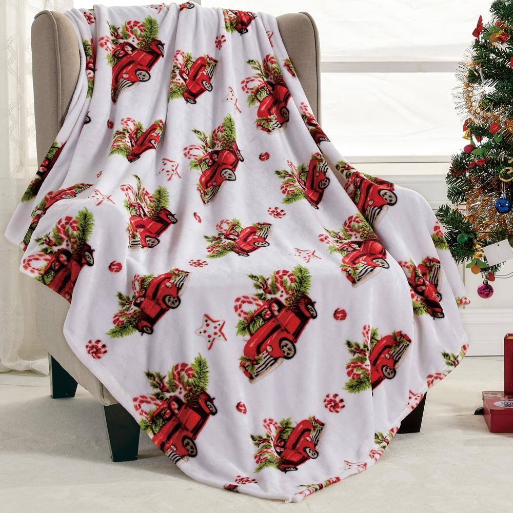 Alt View 1. Noble House - Plazatex Rustic Truck plush Decorative Christmas Machine Washable Throw 50" X 60" Red - Red.