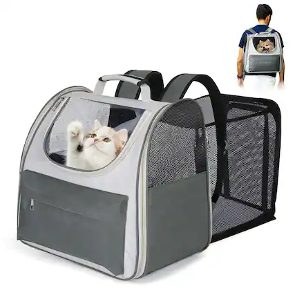 Front. Live At Space - Large Cat Backpack Carrier Expandable Roomy Pet For Medium Cat small Dog Puppy Under 18lbs Breathable Foldable Travel Ai.