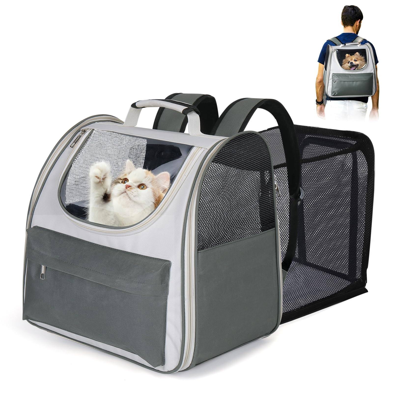 Front. Live At Space - Large Cat Backpack Carrier Expandable Roomy Pet For Medium Cat small Dog Puppy Under 18lbs Breathable Foldable Travel Ai.