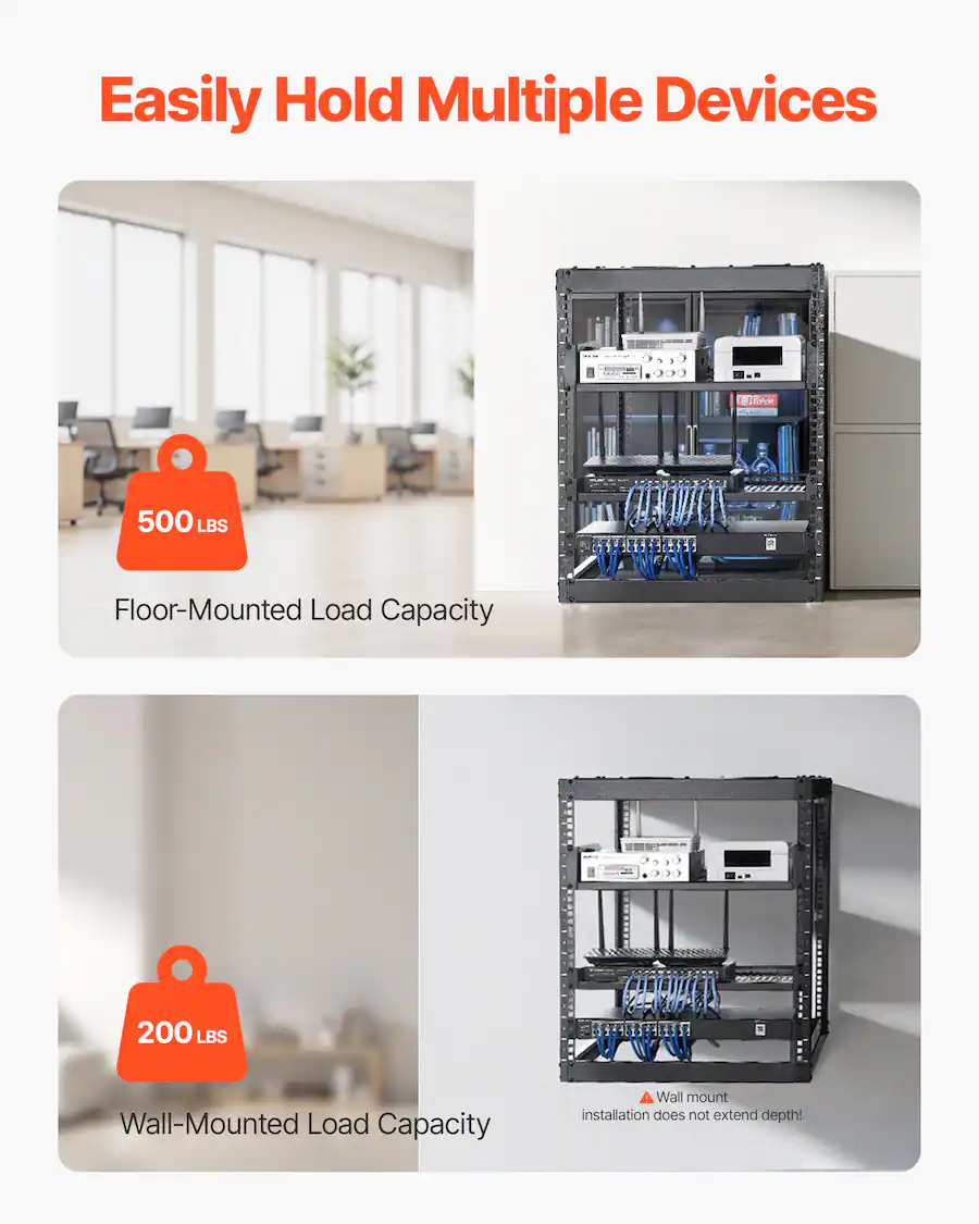 Spt Racks VEVOR 12U Open Frame Network Rack, 23 in Depth, Wall Mounted or Floor ...
