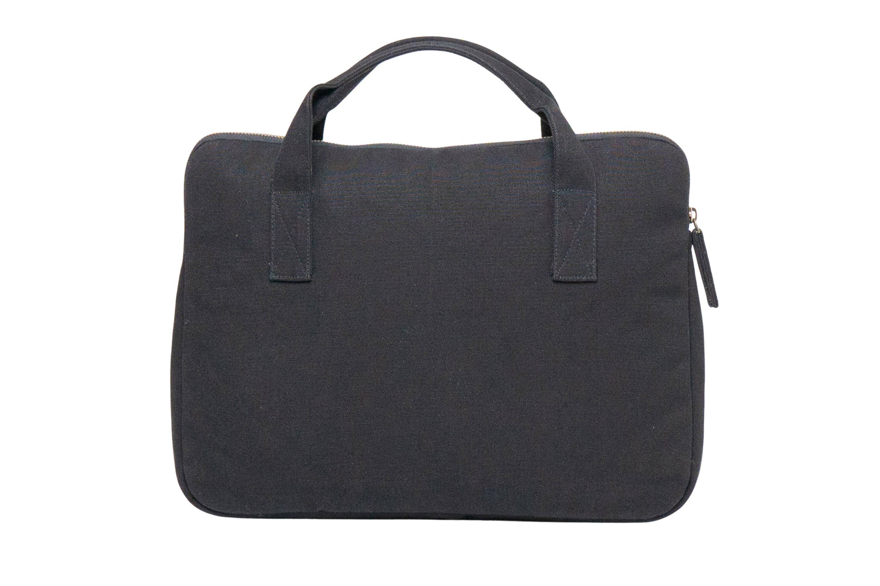 Back. Terra Thread - Organic Cotton Laptop Sleeve With Handles - Black.