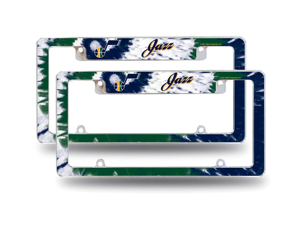 Utah Jazz Chrome Metal (Set of 2) License Plate Frames with Bold Tie Dye Design
