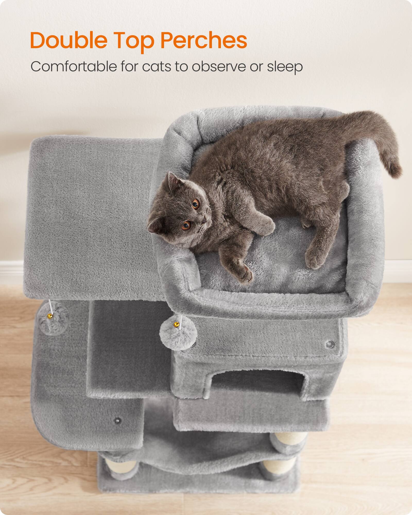 Double Top Perches  
Comfortable for cats to observe or sleep
