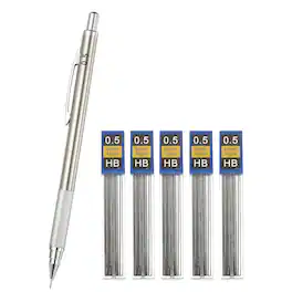 Unique Bargains - Mech Pencil 0.5mm, Lead Holder Fine Point Metal w/ 5pcs Refills for Drawing, Sketching, Woodworking - Silver