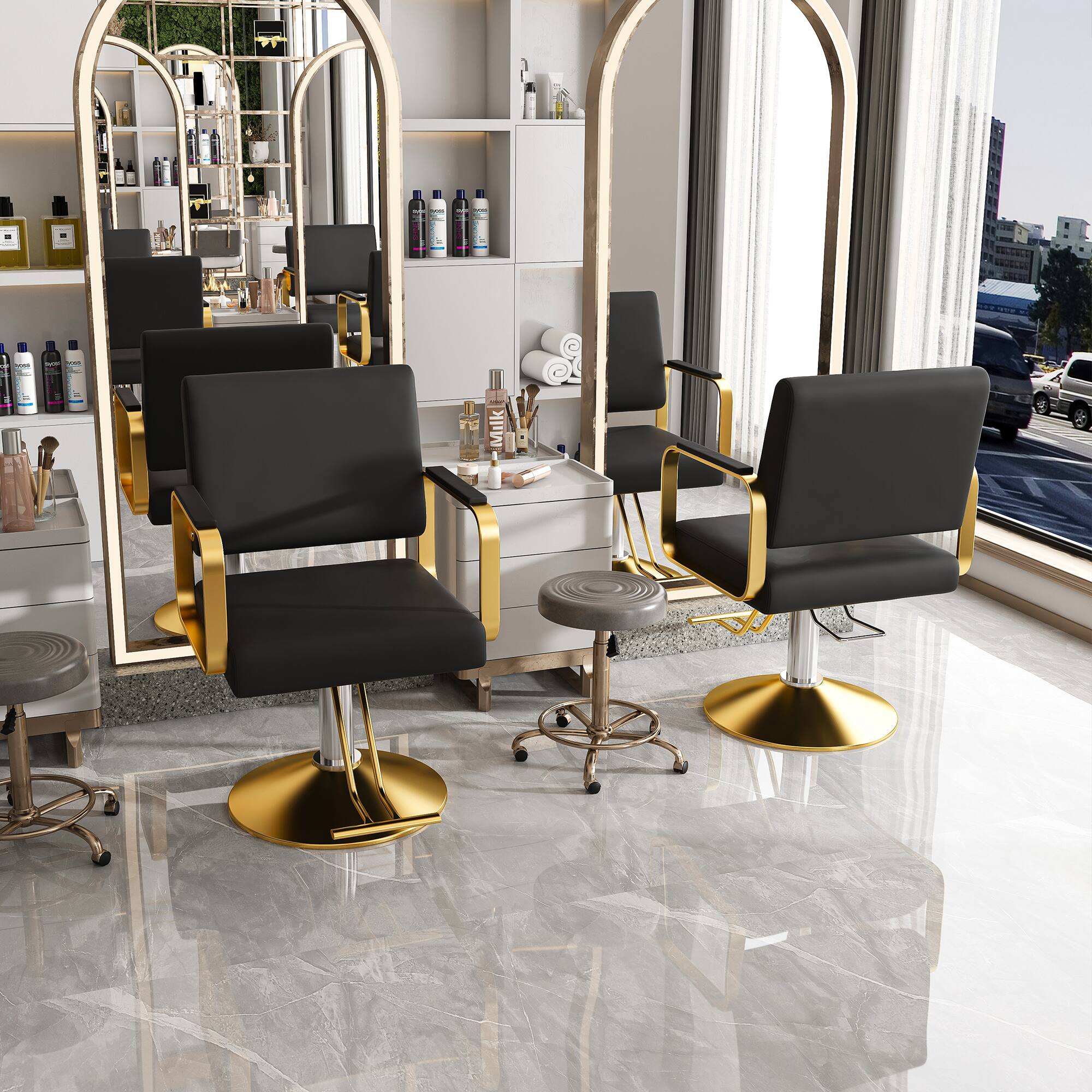 Front. TinyHomie - Hydraulic Salon Chair 360 Swivel Barber Stylist Chair with Pump Non Tilting Hairdressing Chair - Black.