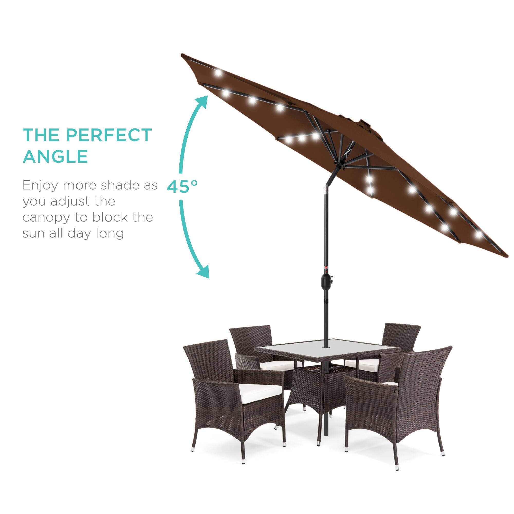 The perfect angle. Enjoy more shade as you adjust the canopy to block the sun all day long.
