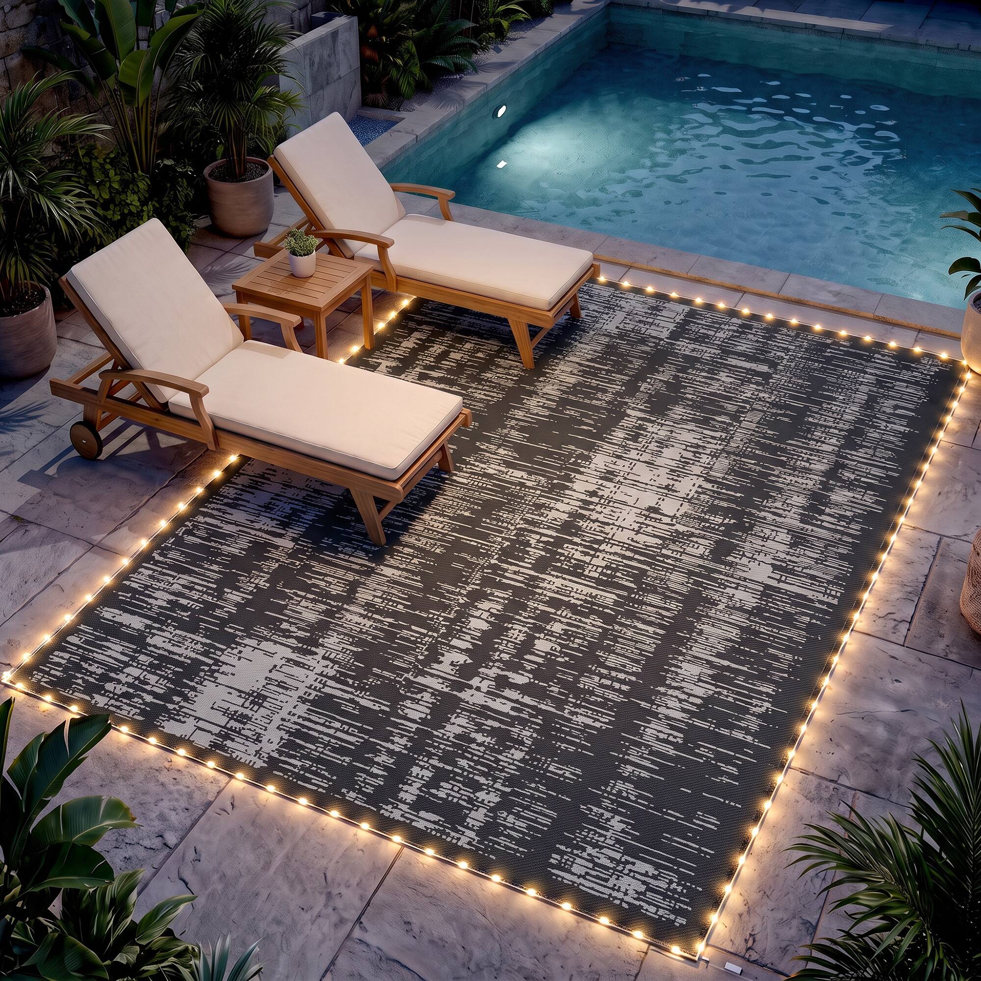 Alt View 8. Outsunny - Outdoor Rug Carpet with LED Lights, Carry Bag & Ground Stakes for Backyard, Deck, Picnic, Beach - Dark Gray.