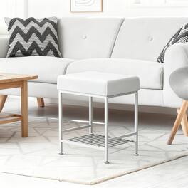 Oumilen - PU Padded Entryway Shoe Bench with Metal Frame & Lower Shoe Rack - White