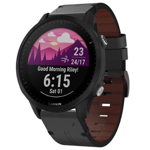 StrapsCo - Italian Leather Strap QuickFit 22 Watch Band For Garmin Forerunner 955 - Charcoal