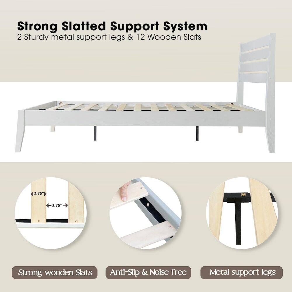 Strong Slatted Support System  
2 Sturdy metal support legs & 12 Wooden Slats  
Strong wooden Slats  
Anti-Slip & Noise free  
Metal support legs