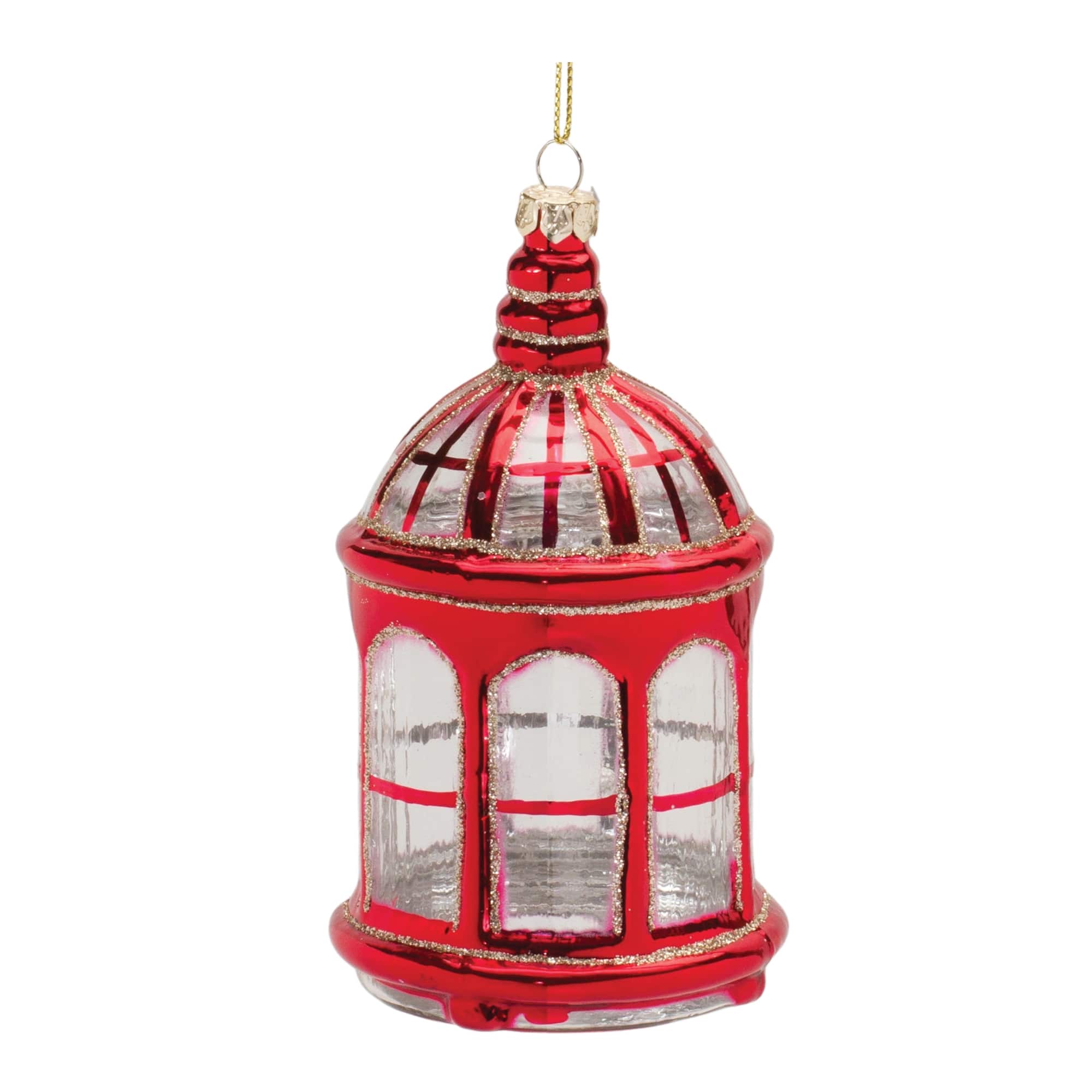 BreeBe - Glittered Glass Lantern Ornament (Set of 6) - Red, Gold