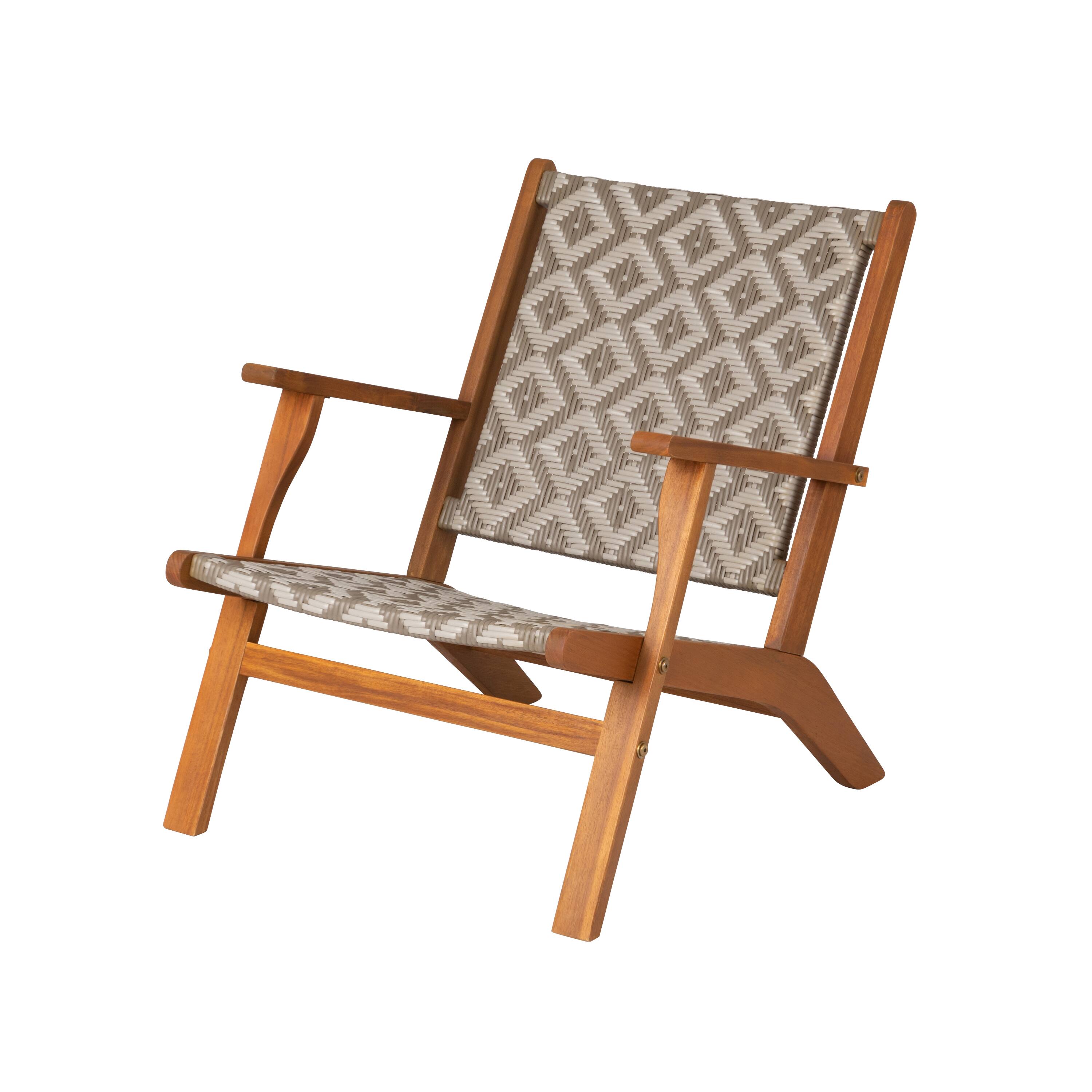 Front. Balkene Home - Vega Natural Stain Outdoor Chair All Weather Wicker Outdoor Chair Acacia Wood Construction Mid Century Design - Gray & white.