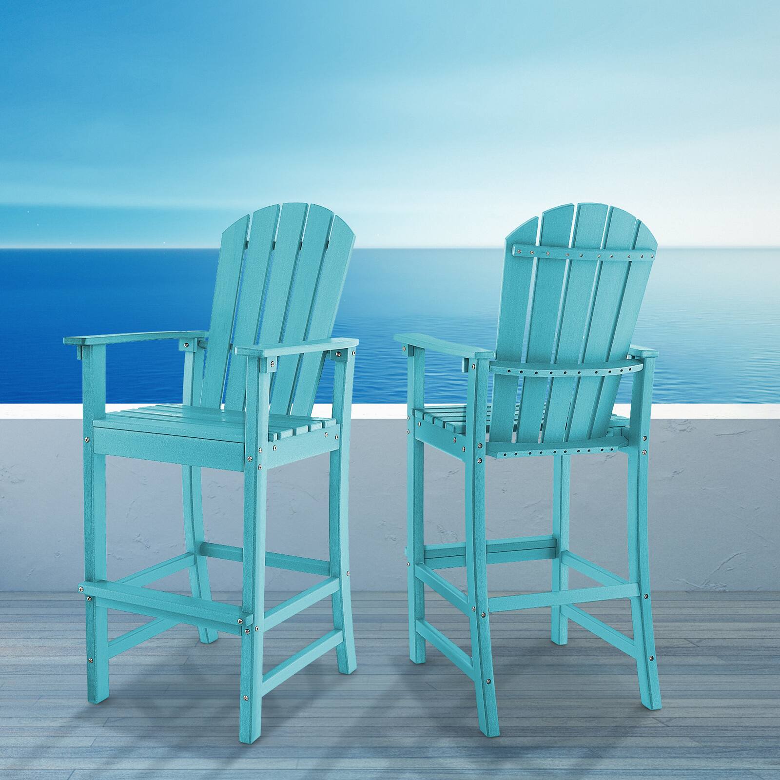 Alt View 1. Gymax - Gymax Set Of 2 Outdoor HDPE Bar Height Stool Patio Tall Chair Armrest Footrest All Weather Turquoise - Turquoise.