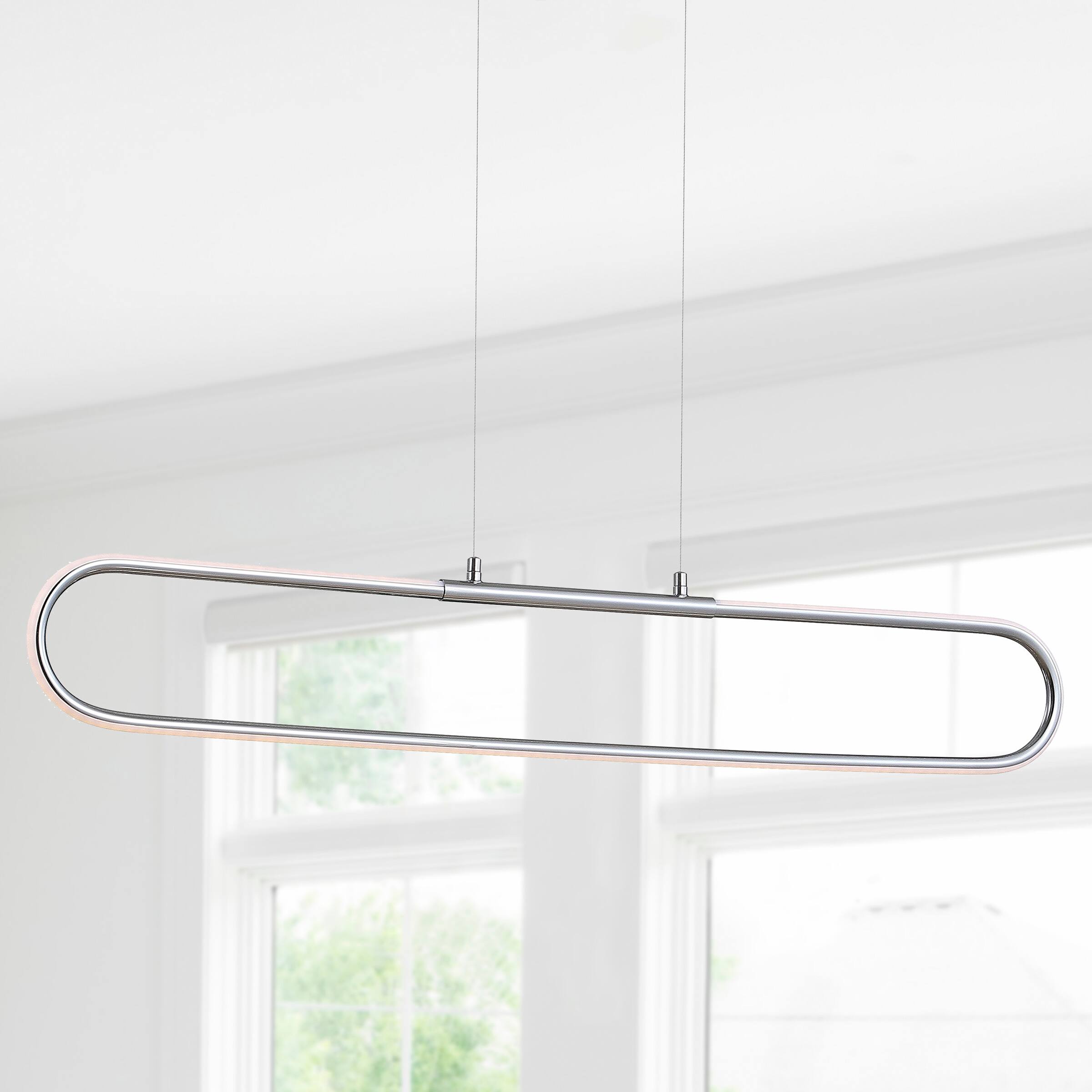 Alt View 1. Jonathan Y - Ned 39" Dimmable Adjustable Integrated LED Metal Linear Pendant, Chrome - Chrome.