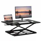 Front. Mount-It! - Height Adjustable Sit‑Stand Desk Converter with Spacious Work Surface and Smooth X‑Lift Mechanism, Black - Black.