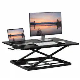 Mount-It! - Height Adjustable Sit‑Stand Desk Converter with Spacious Work Surface and Smooth X‑Lift Mechanism - Black
