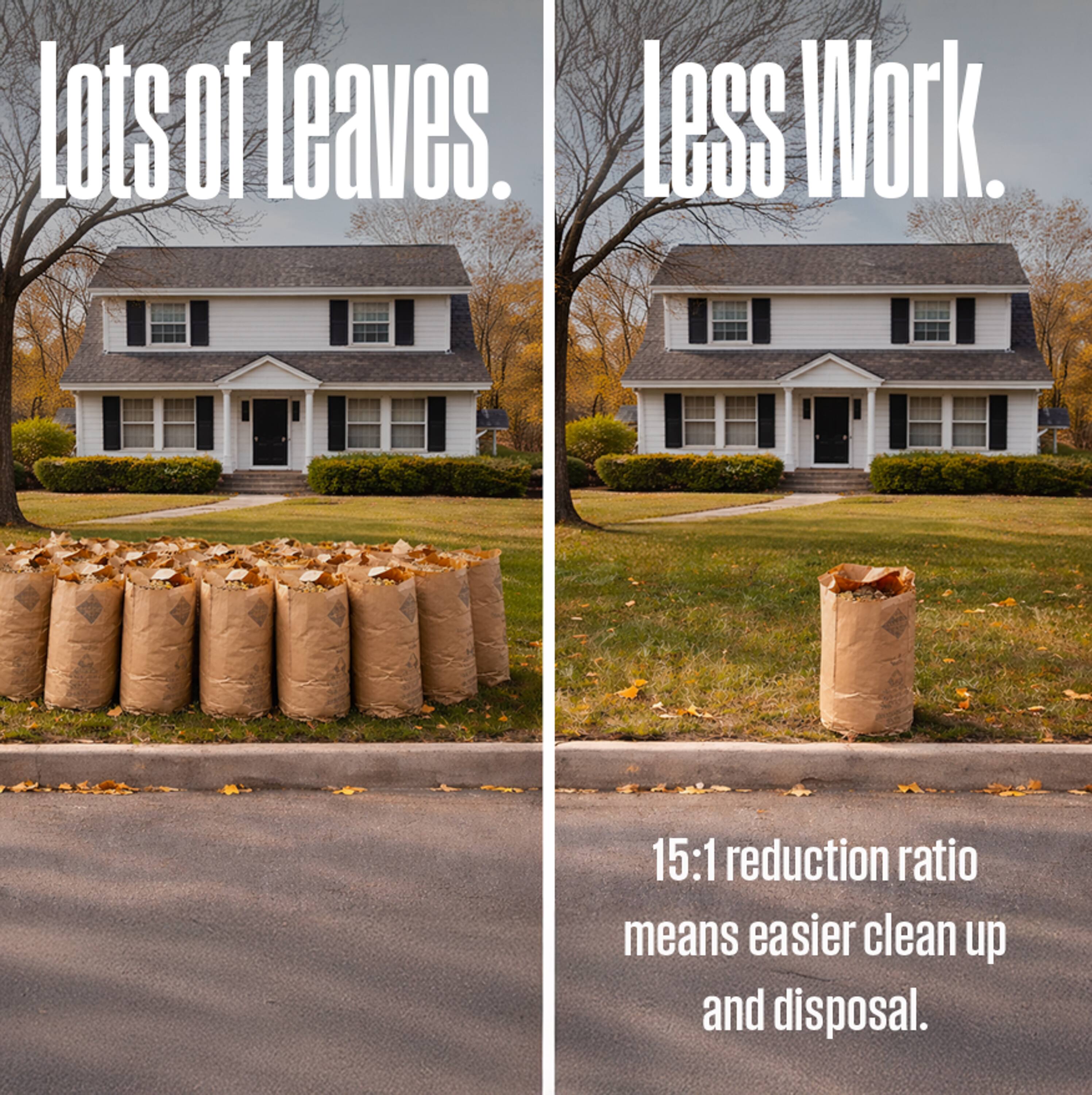 Lots of Leaves. Less Work. 15:1 reduction ratio means easier clean up and disposal.