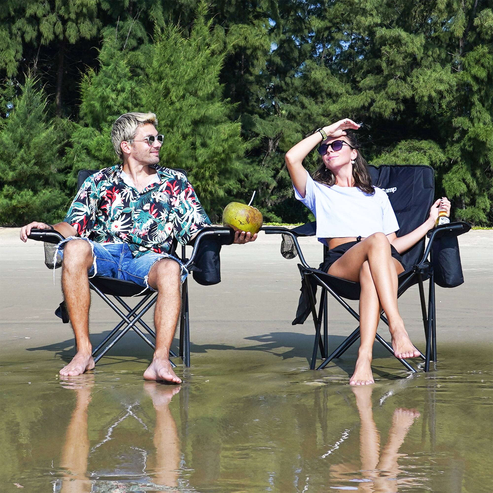 Alt View 7. KingCamp - KingCamp Padded Folding Chair with Cupholder, Cooler, and Pocket, Black (2 Pack) - Black.