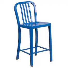 Emma + Oliver - Commercial Grade 24"H Colorful Metal Indoor-Outdoor Vertical Slat Counter Stool - Blue