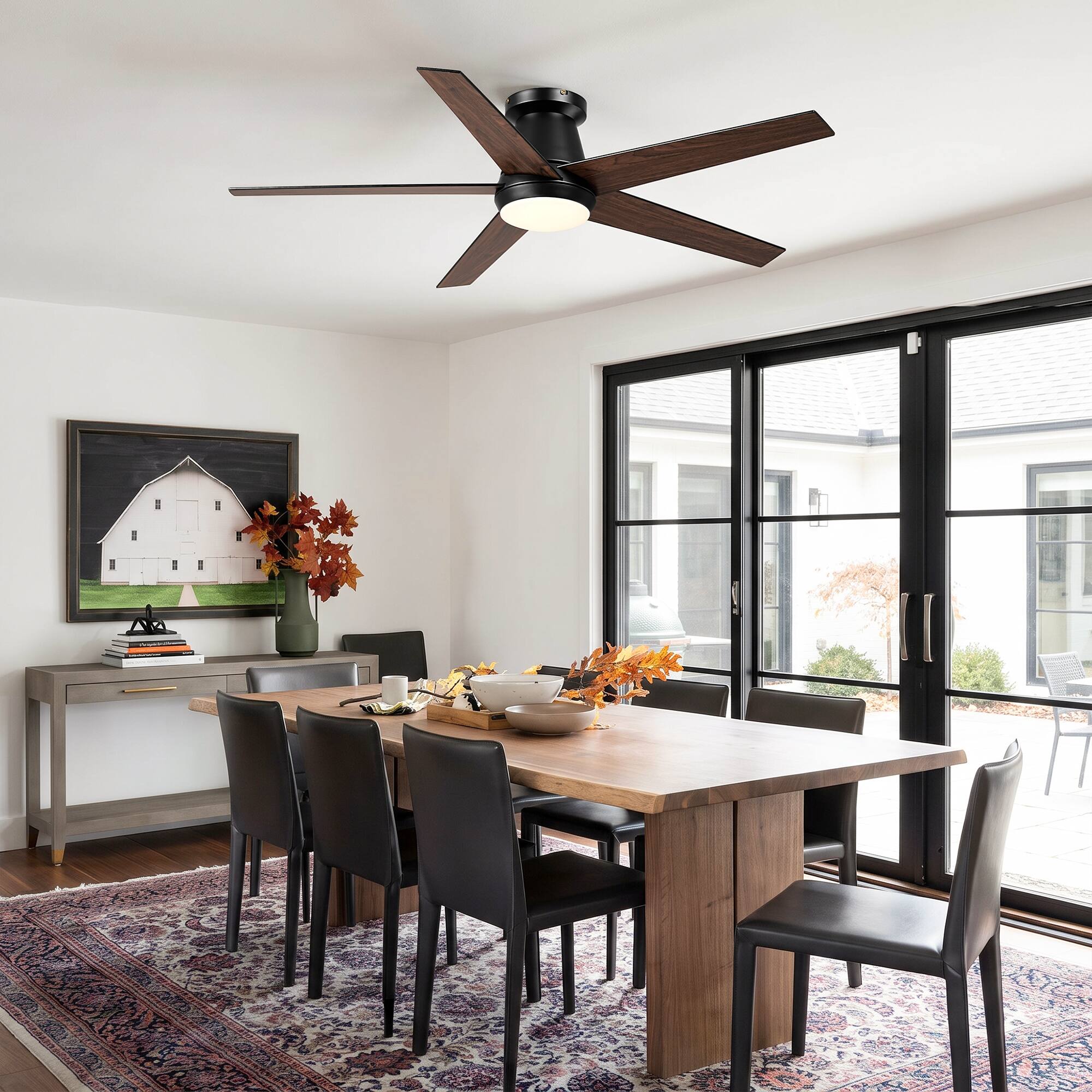 Angle. Vaczon - 52 Inch Reversible Blades Flush Mount Smart Ceiling Fan with 3CCT Dimmable LED Light, Remote and App Control - Black.