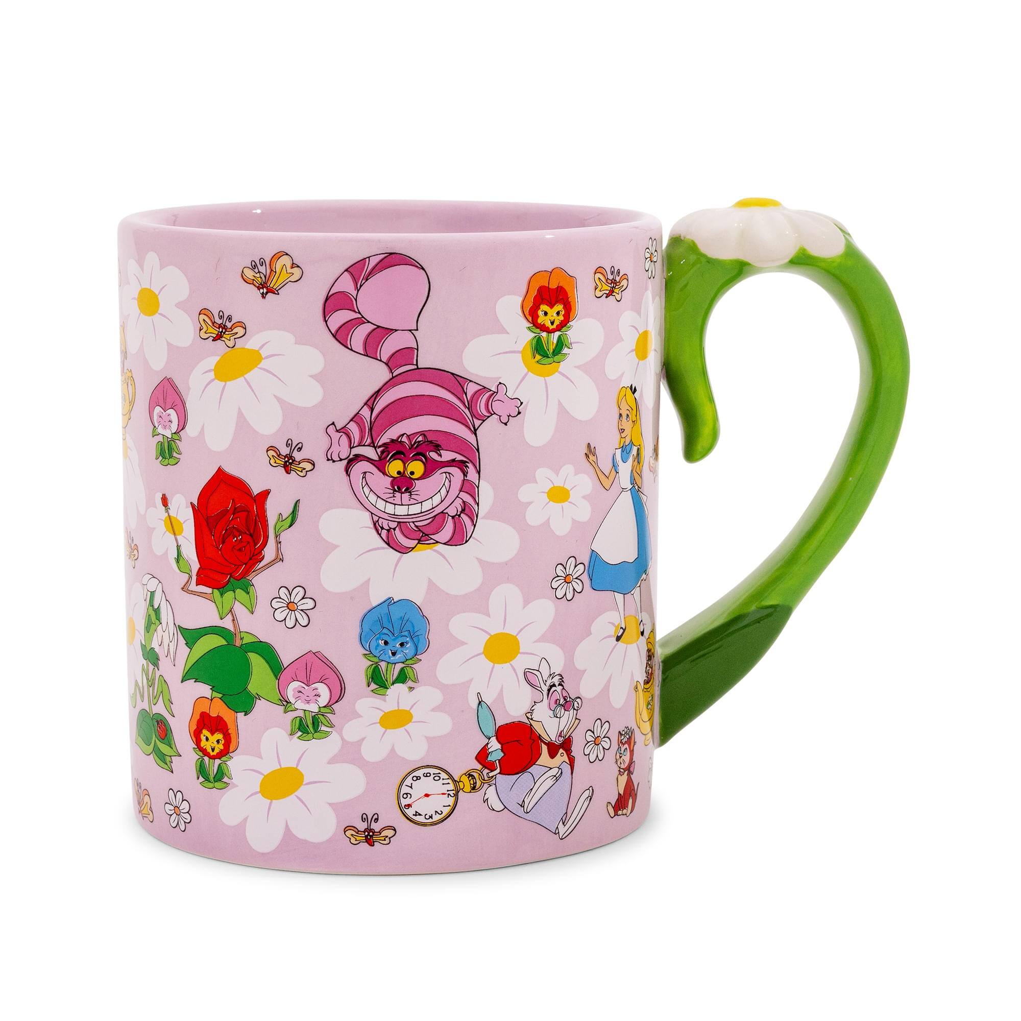 Front. Silver Buffalo - Disney Alice In Wonderland Flowers Ceramic Mug With Sculpted Handle | 22 Ounces - Pink.