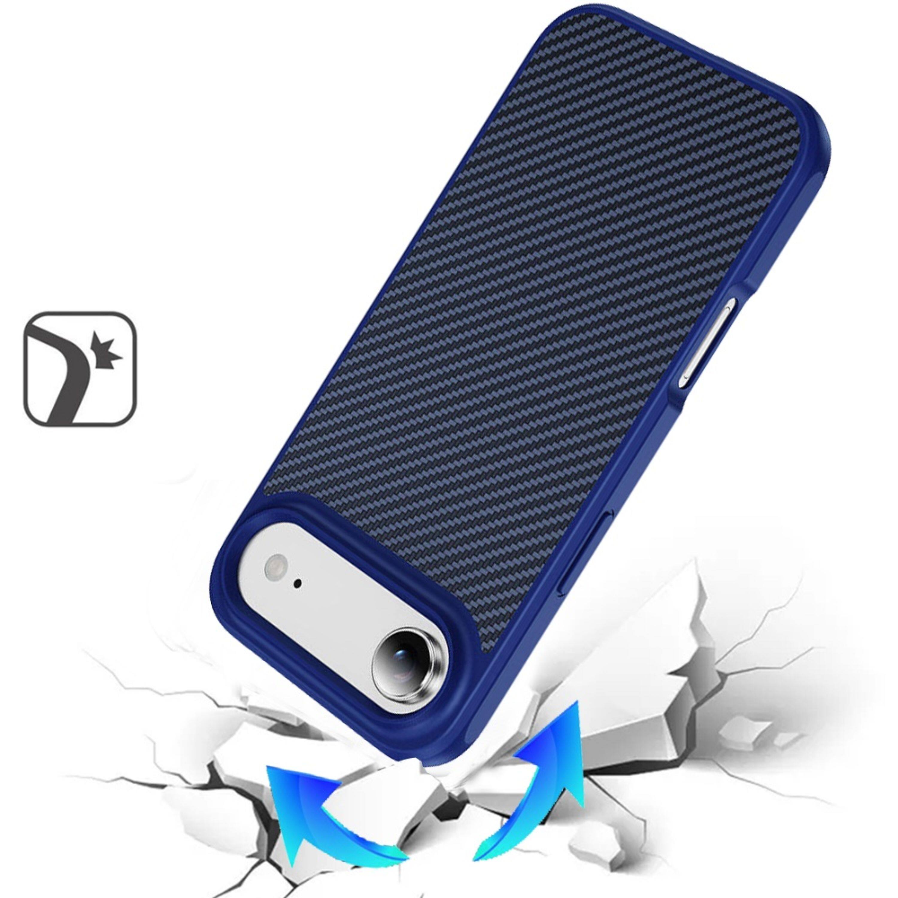 Left. Kitcheniva - Carbon Fiber Print Hidden Magnetic Circle Phone Case With Tempered Glass For iPhone Air Navy Blue - Navy Blue.