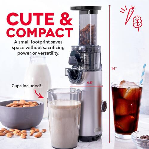 CUTE & COMPACT  
A small footprint saves space without sacrificing power or versatility.  
14" Cups included!  
4.5"