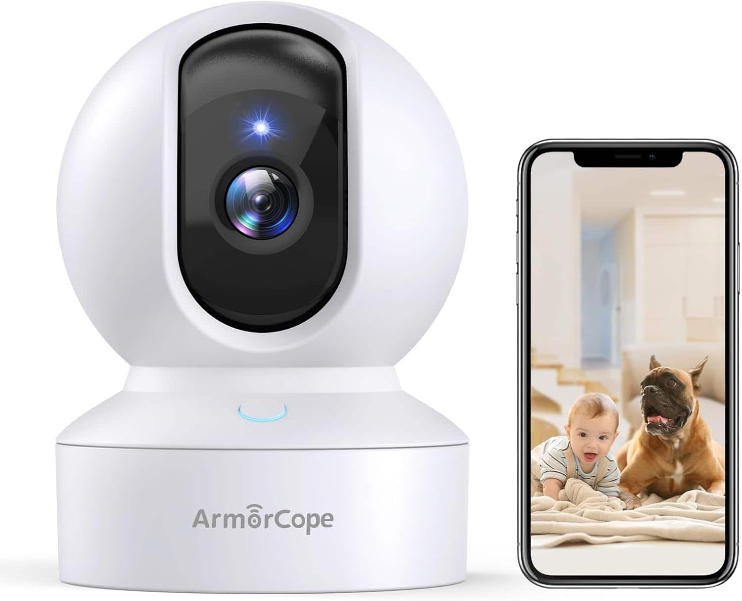 4M - Pet Camera, 2K HD Dog Camera with Phone APP, 360° Pan/Tilt View Puppy Cam, One Click Call for Baby Monitor - White