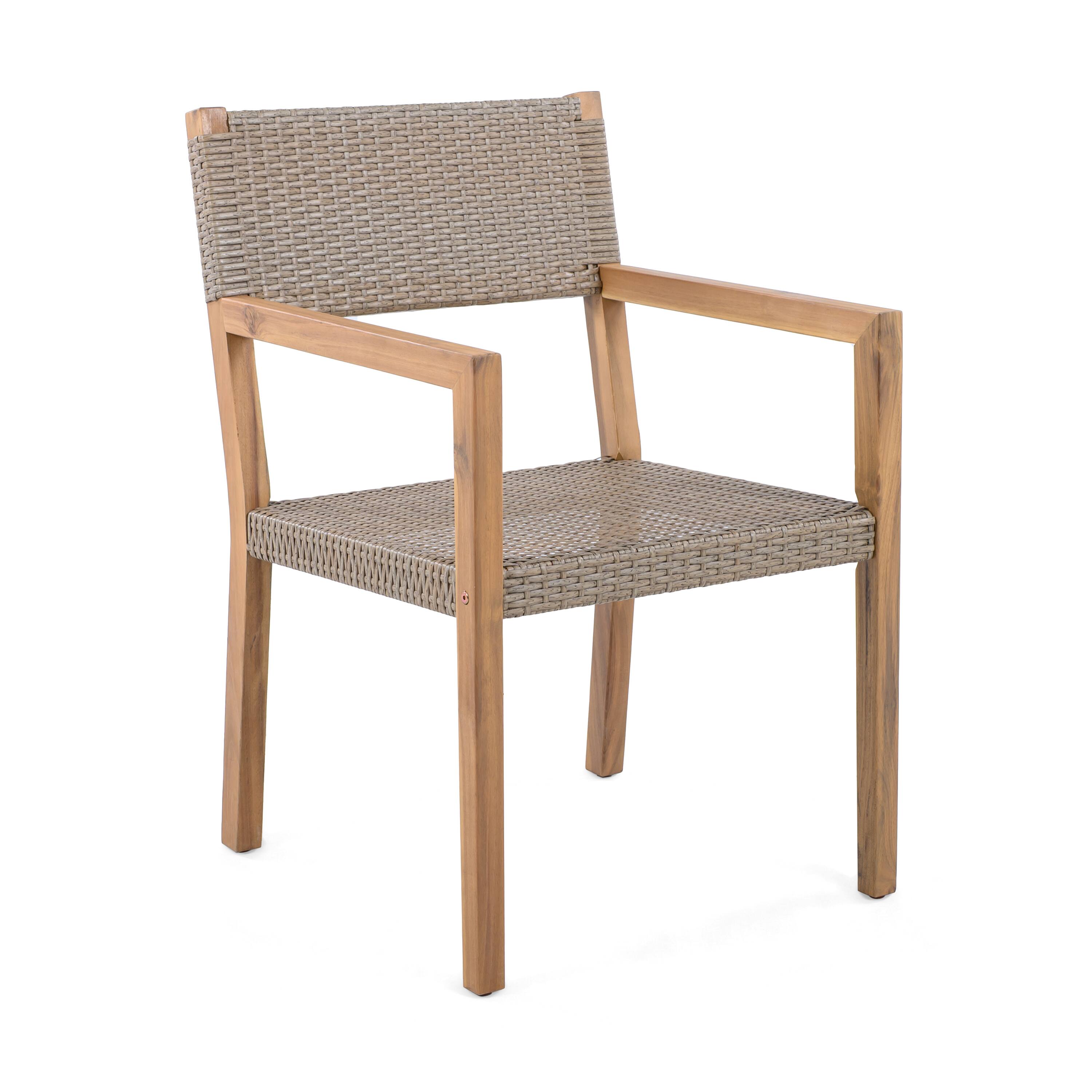 Left. Mondawe - Set of 2 Acacia Wood and PE Wicker Outdoor Dining Chairs - Light Brown.