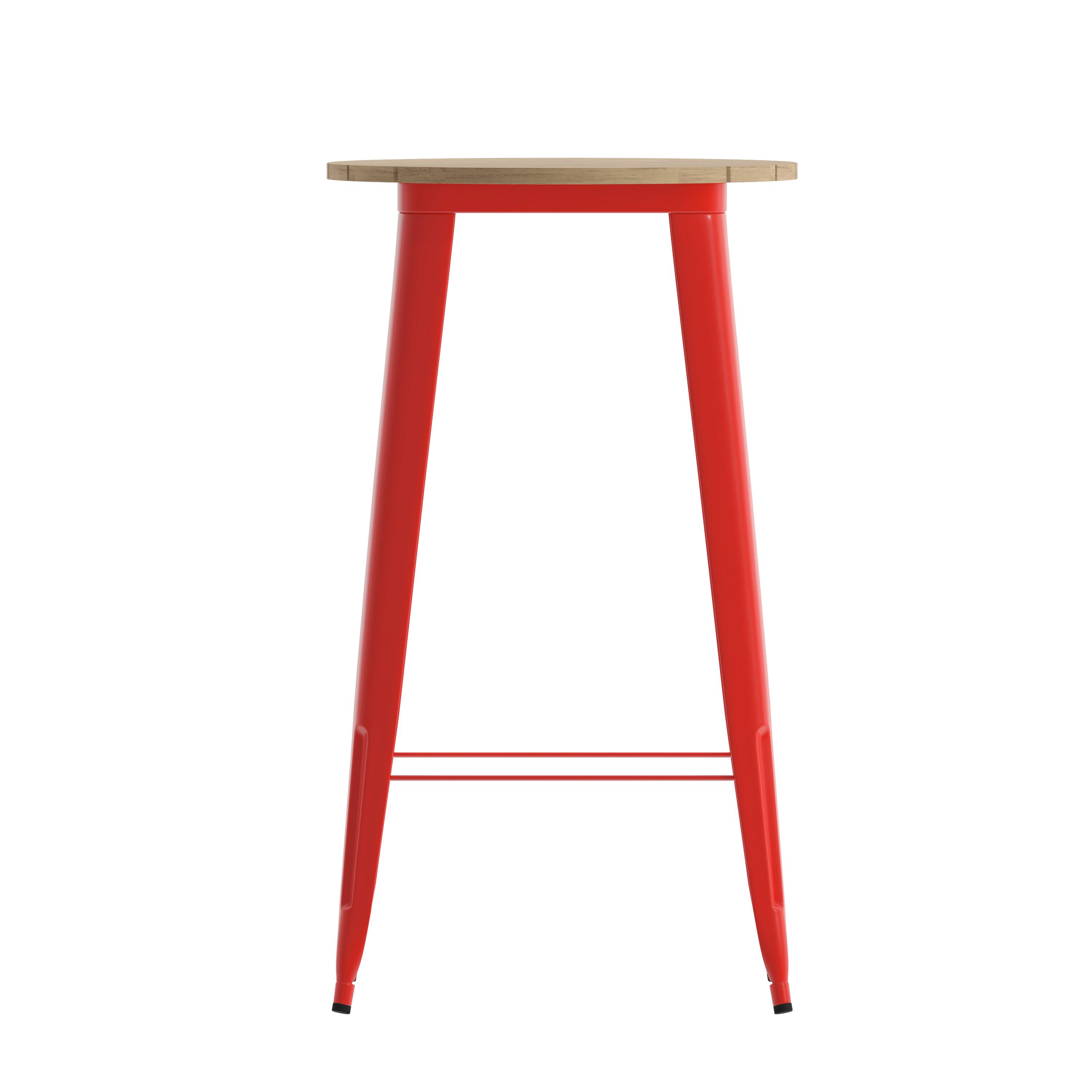 Alt View 8. Emma + Oliver - Drew Indoor/Outdoor Bar Top Table, 23.75" Round All Weather Poly Resin Top with Steel base - Brown Top/Red Frame.