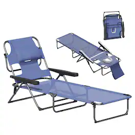 Outsunny - Tanning Chaise Lounge Chair, 4-Position Beach Chair with Face & Arm Holes, Pillow headrest, Adjustable Sunbathing Chair - Gray