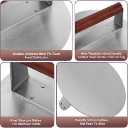 MOSZAR LLC - 8.5" Stainless Steel Burger Press – Nonstick, 2.5lb, Wood Handle